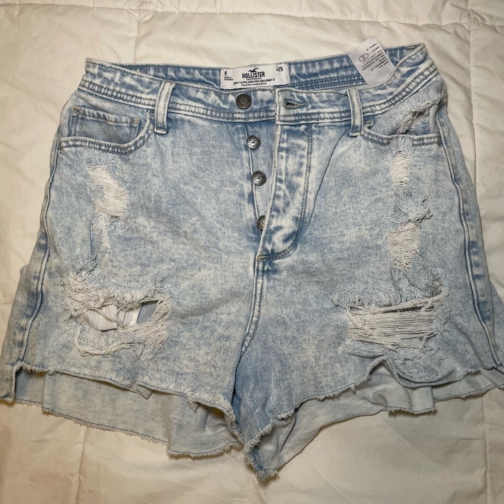 Hollister Button-up High-Waisted Distressed Denim Shorts Size 9